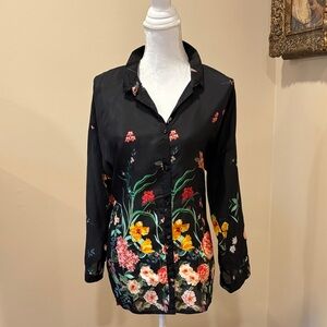 Johnny Was Black Floral Blouse
